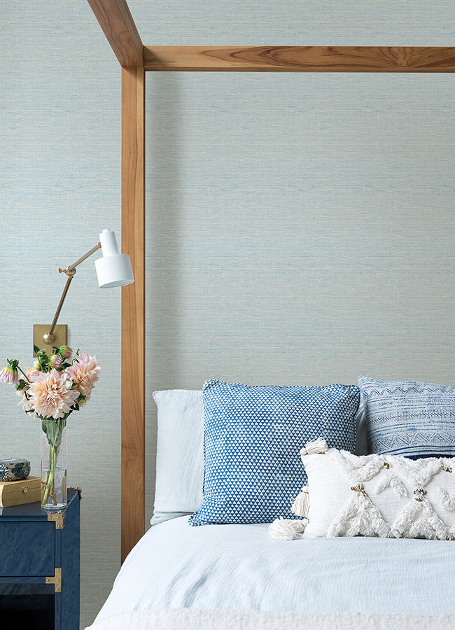 Agave Sky Blue Faux Grasscloth Wallpaper - Grasscloth Wallpaper