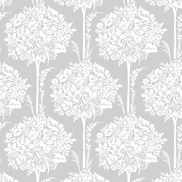 Zaria Grey Topiary Wallpaper - Toile Wallpaper