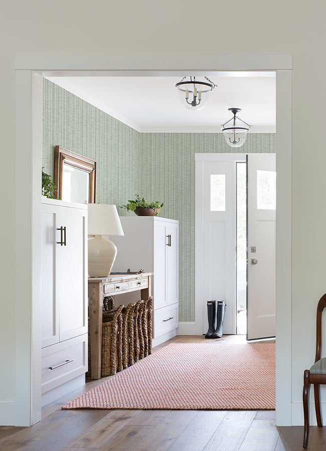 Simon Green Woven Texture Wallpaper - Stripes Wallpaper