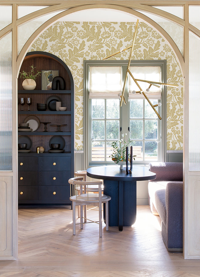 Augusta Butter Flock Damask Wallpaper - Damask Wallpaper