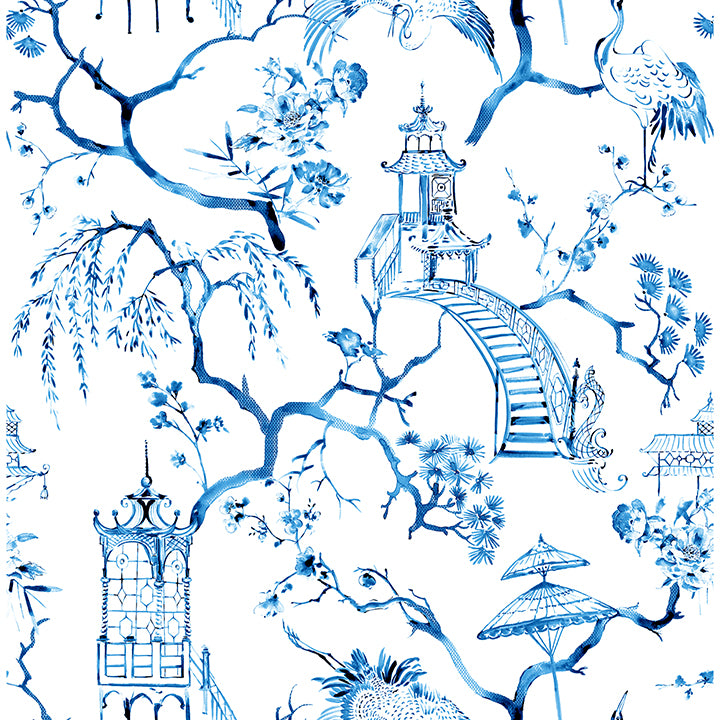Serena Blue Chinoiserie Wallpaper - Toile Wallpaper