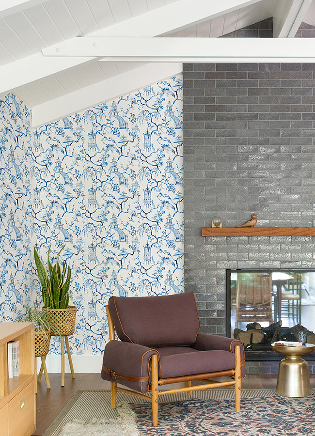 Serena Blue Chinoiserie Wallpaper - Toile Wallpaper