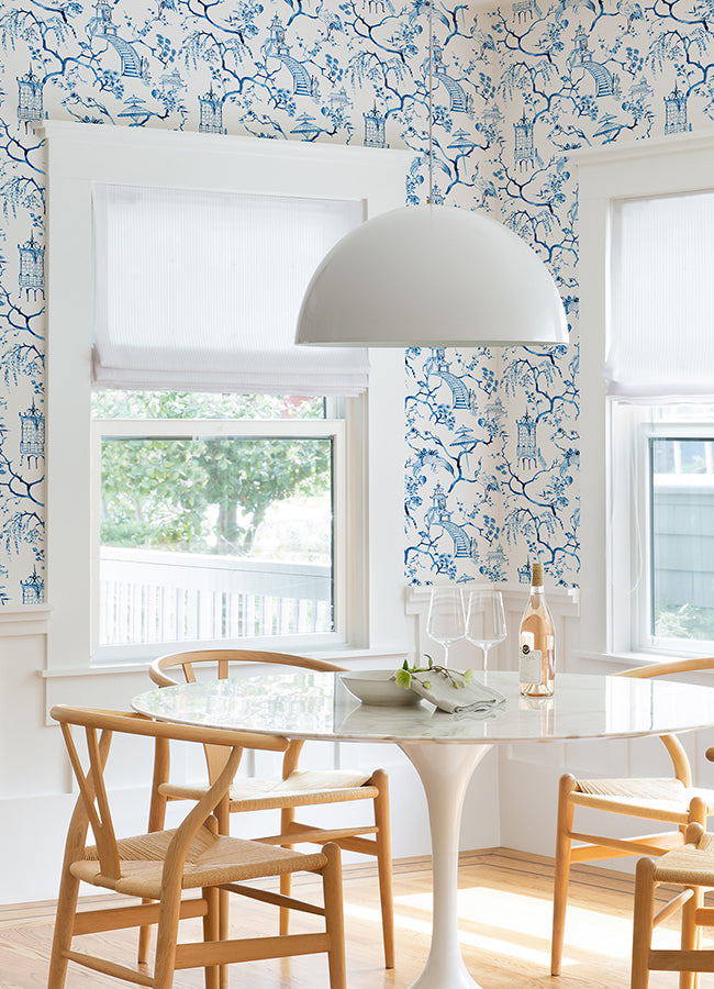 Serena Blue Chinoiserie Wallpaper - Toile Wallpaper