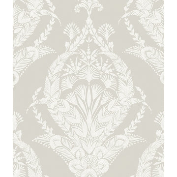 Arlie Light Grey Botanical Damask Wallpaper - Damask Wallpaper