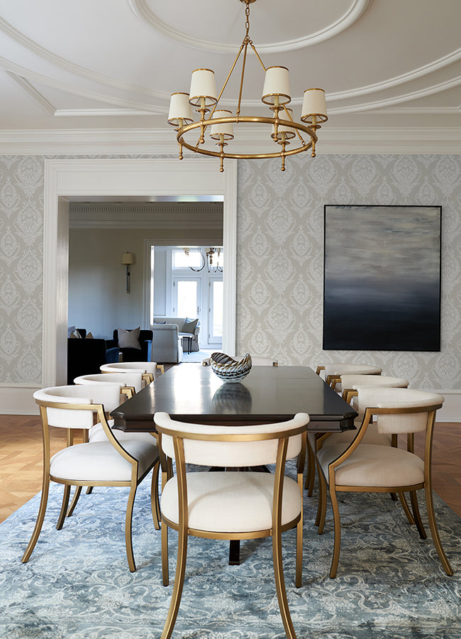 Arlie Light Grey Botanical Damask Wallpaper - Damask Wallpaper