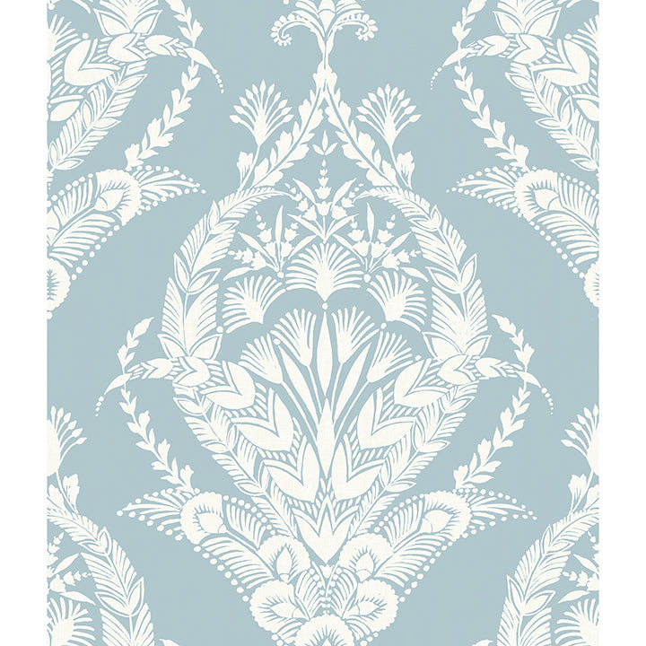 Arlie Light Blue Botanical Damask Wallpaper - Damask Wallpaper