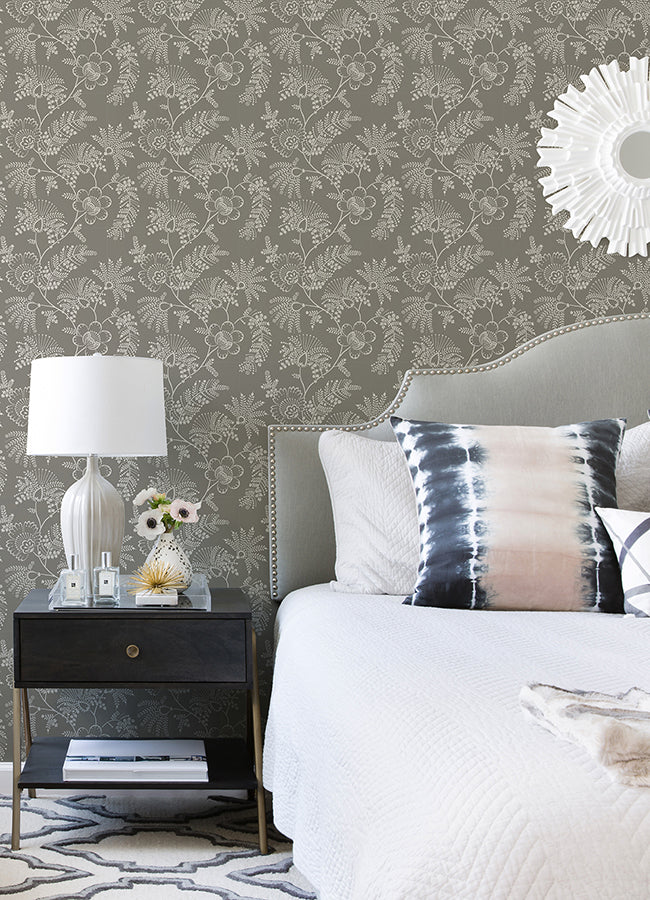 Maeve Grey Jacobean Trail Wallpaper - Jacobean Wallpaper