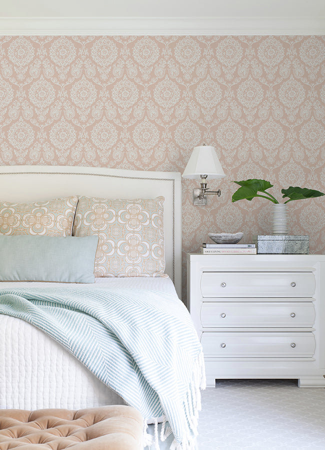 Helm Damask Blush Floral Medallion Wallpaper - Damask Wallpaper