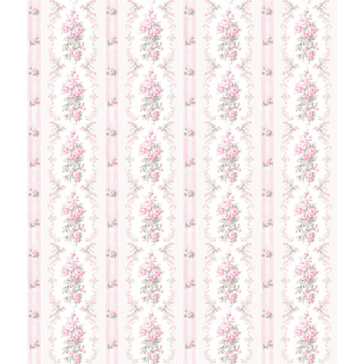 Dreamy Days Pink Parfait Stripe & Floral Wallpaper - Floral Wallpaper
