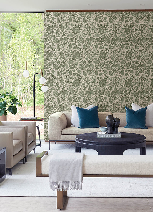Culver Moss Jacobean Wallpaper by Scott Living - Jacobean Wallpaper