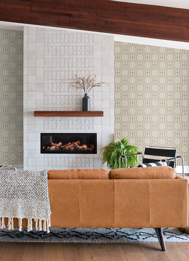 Manor Taupe Geometric Trellis Wallpaper - Geometric Wallpaper