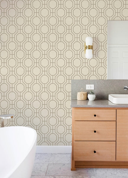 Manor Taupe Geometric Trellis Wallpaper - Geometric Wallpaper