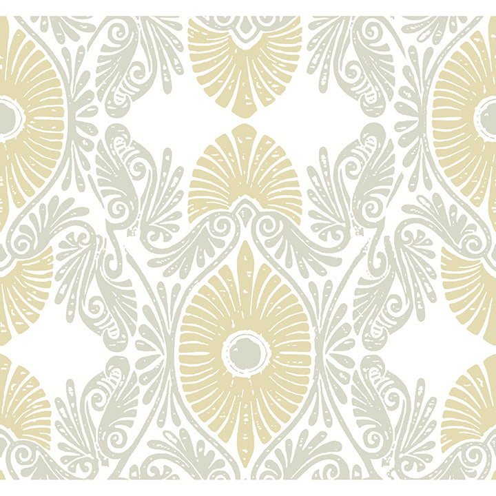 Villa Light Yellow Embellished Ogee Wallpaper - Scroll Wallpaper