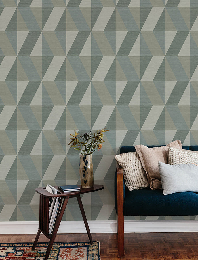 Winslow Green Geometric Faux Grasscloth Wallpaper - Geometric Wallpaper