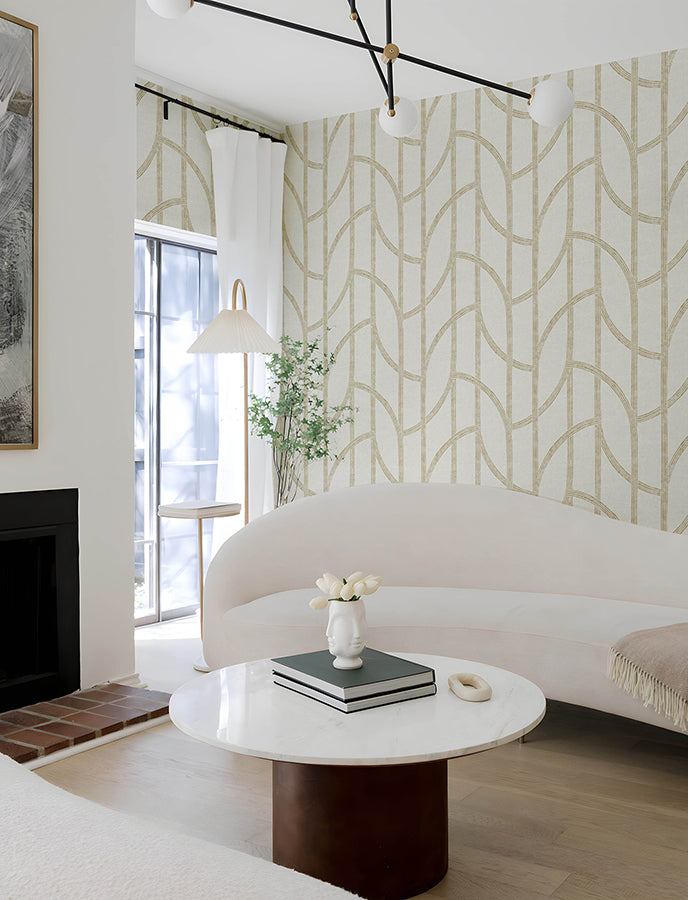 Harlow Gold Curved Contours Wallpaper - Stripes Wallpaper