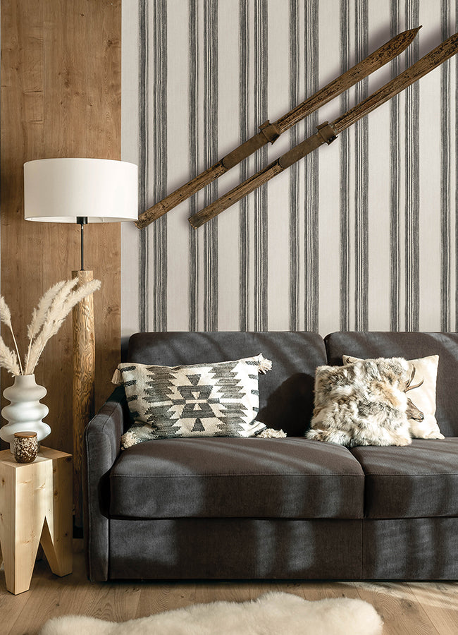 Loom Spun Charcoal Wallpaper - Stripes Wallpaper