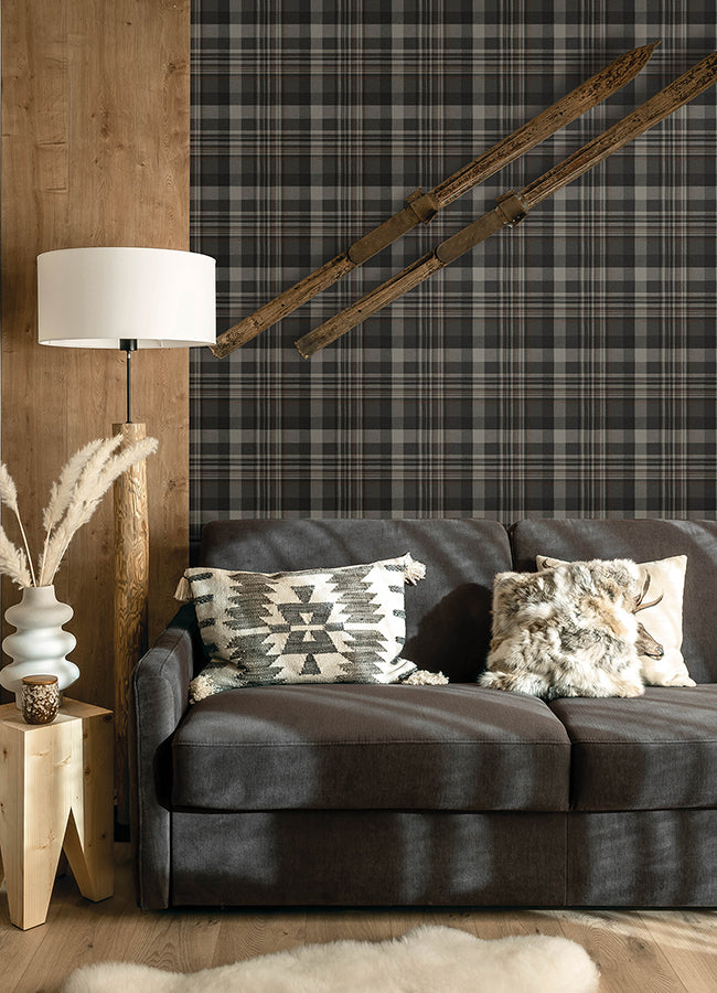Dutton Plaid Charcoal Wallpaper - Plaid Wallpaper