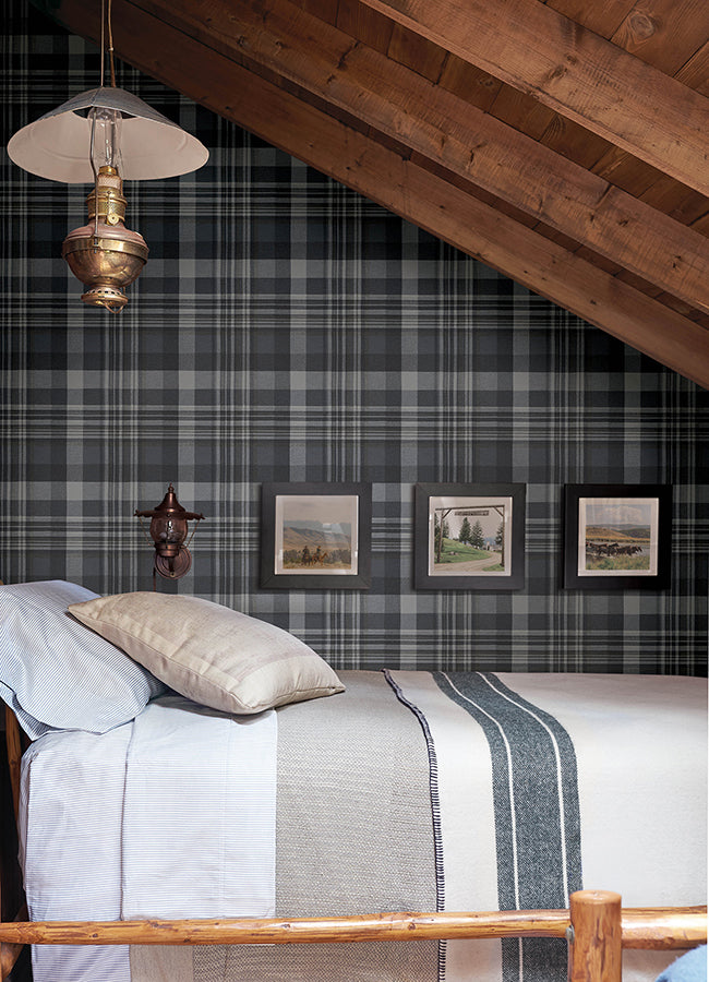 Dutton Plaid Indigo Wallpaper - Plaid Wallpaper