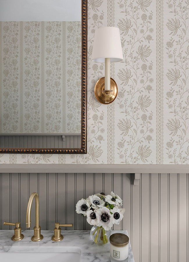 Edgemoor Taupe Jacobean Stripe Wallpaper - Stripes Wallpaper