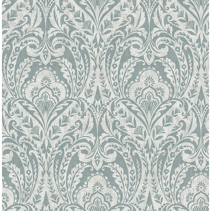 Berkshire Denim Damask Wallpaper - Damask Wallpaper