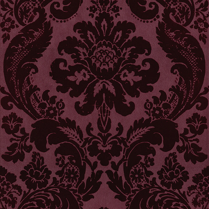 Shadow Merlot Flocked Damask Wallpaper - Damask Wallpaper
