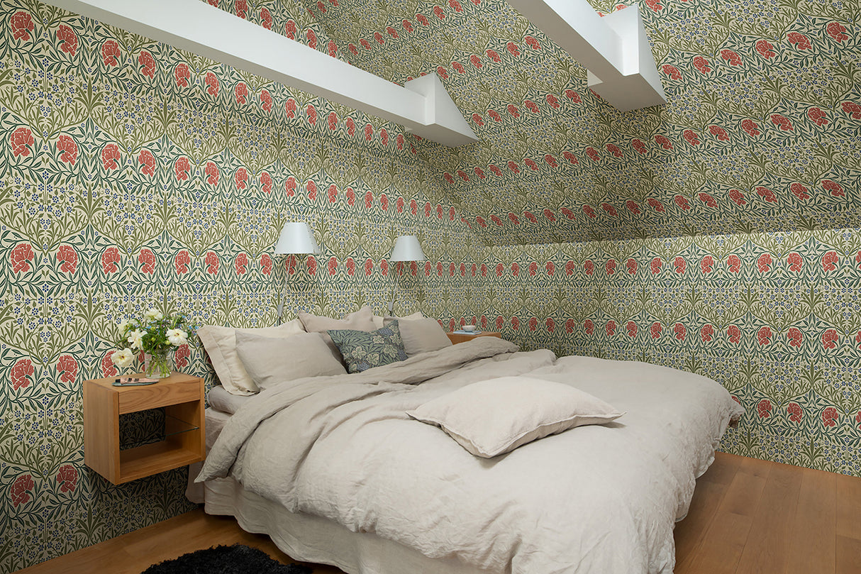 Oxford Union Green Floral Vines Wallpaper - Floral Wallpaper