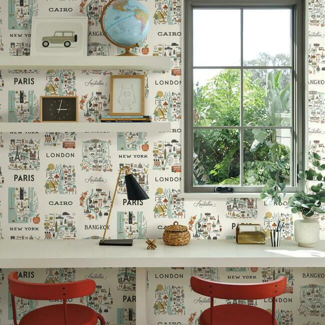 City Maps Wallpaper- Mint - Toile Wallpaper