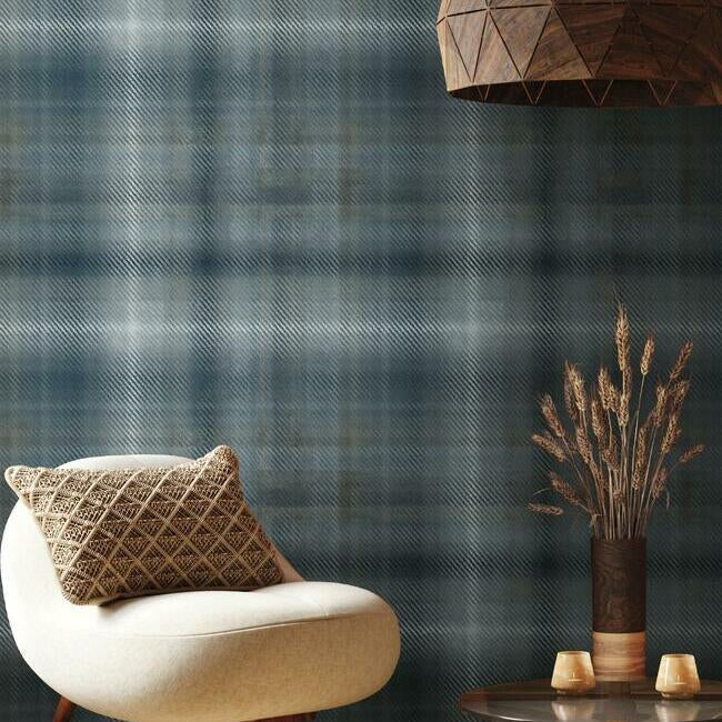 Sterling Plaid Wallpaper- Indigo - Plaid Wallpaper