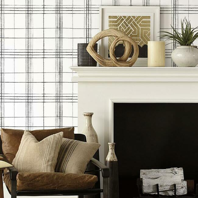 Farmhouse Plaid Wallpaper- Black/White - Plaid Wallpaper