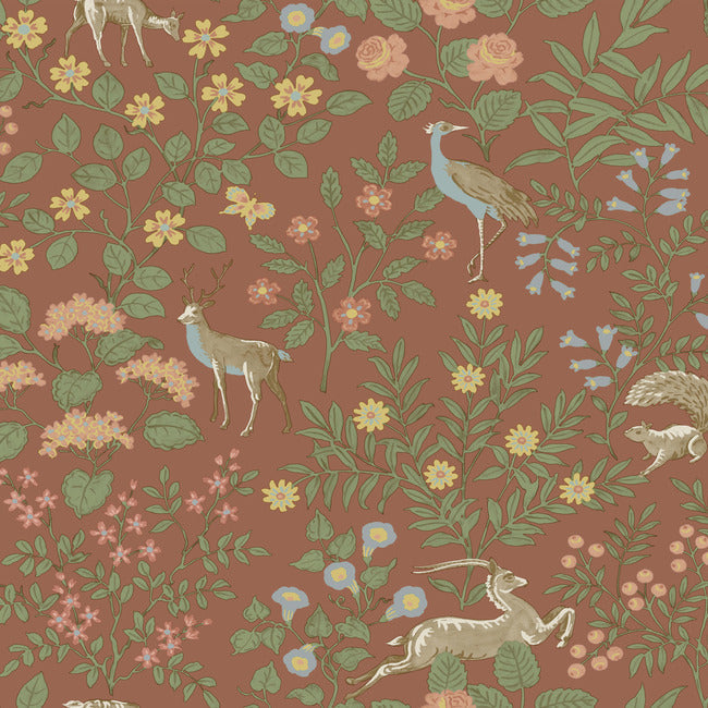 Woodland Floral Premium Peel + Stick Wallpaper- Rust - Floral Wallpaper