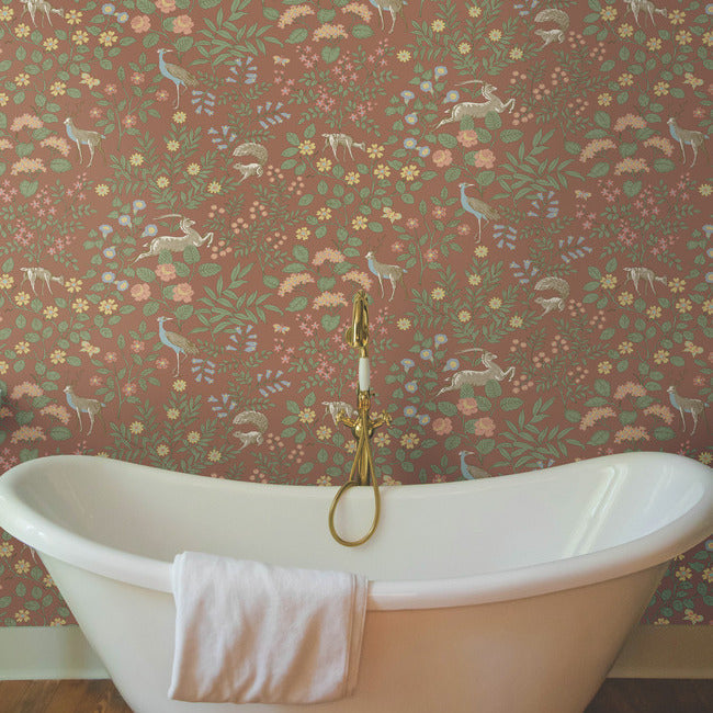 Woodland Floral Premium Peel + Stick Wallpaper- Rust - Floral Wallpaper