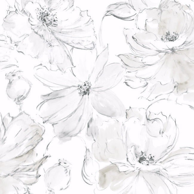 Floral Dreams Peel and Stick Wallpaper- Grey Mix - Floral Wallpaper