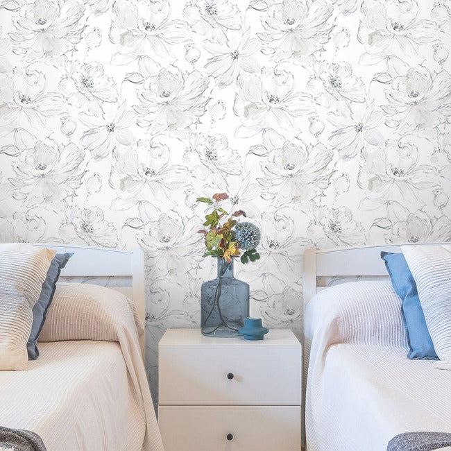 Floral Dreams Peel and Stick Wallpaper- Grey Mix - Floral Wallpaper