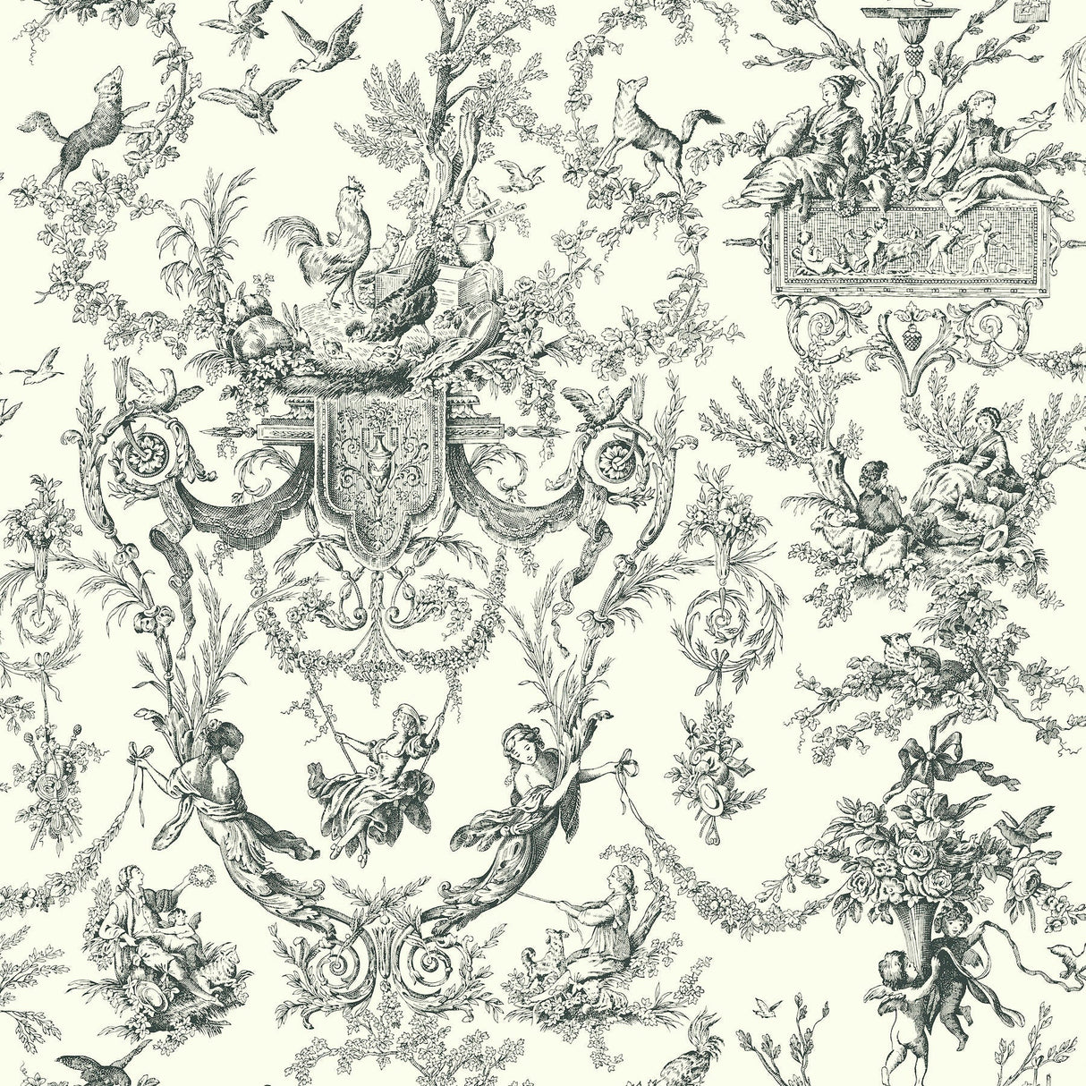 Old World Toile Wallpaper- Black/White - Toile Wallpaper
