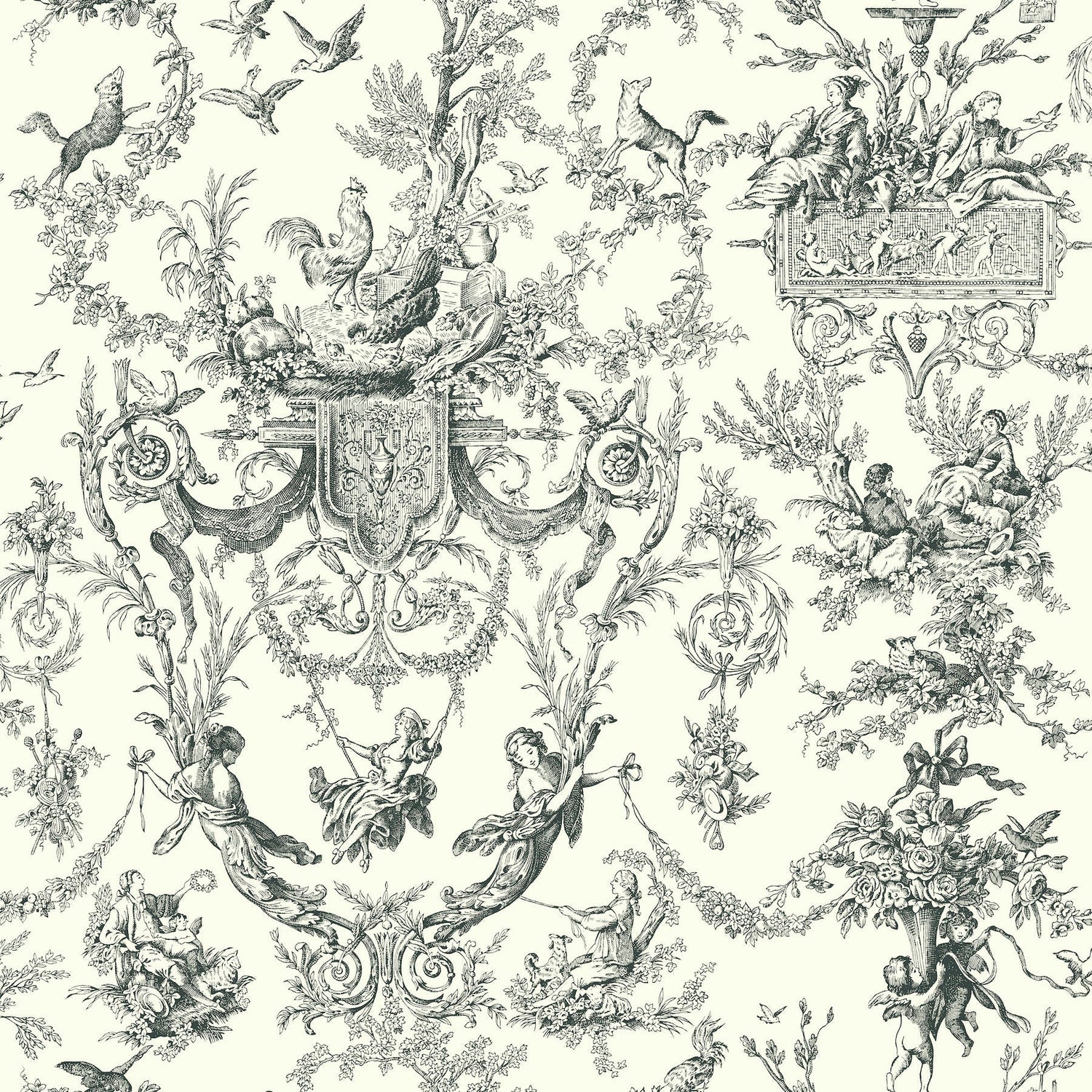 Old World Toile Wallpaper- Black/White - Toile Wallpaper