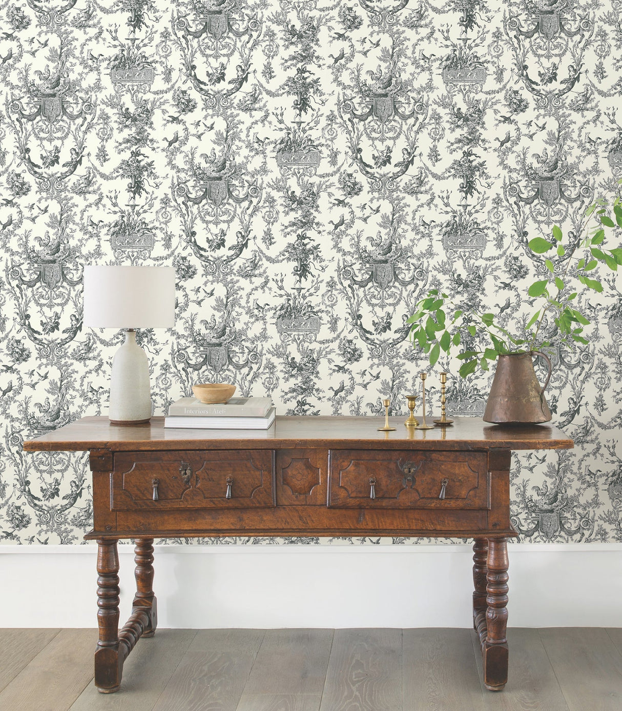 Old World Toile Wallpaper- Black/White - Toile Wallpaper