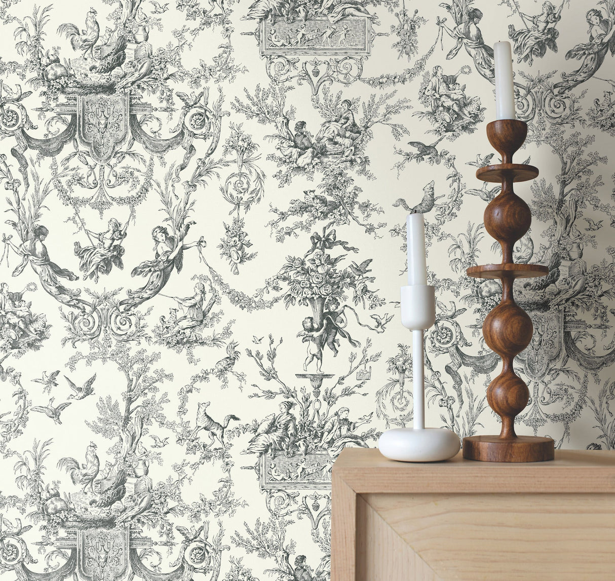 Old World Toile Wallpaper- Black/White - Toile Wallpaper