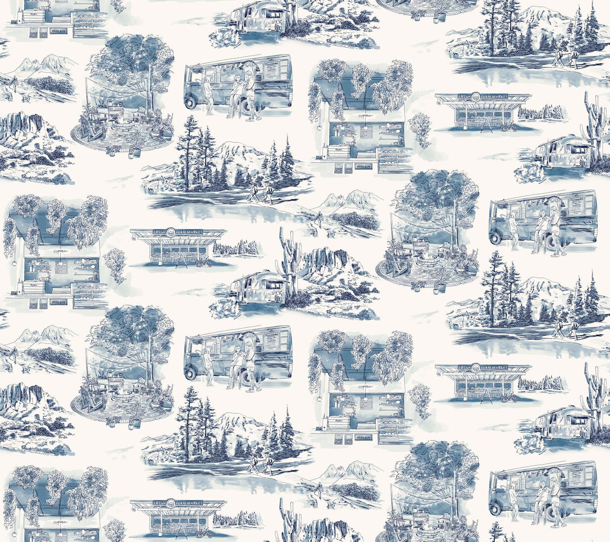 Modern Vista Toile Wallpaper- Navy - Toile Wallpaper