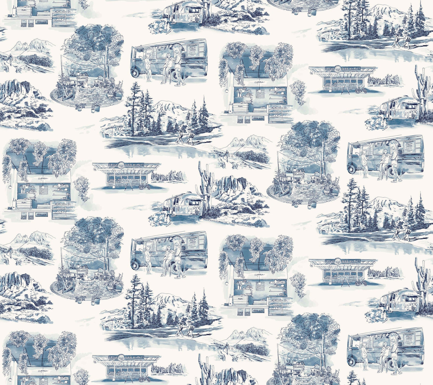 Modern Vista Toile Wallpaper- Navy - Toile Wallpaper