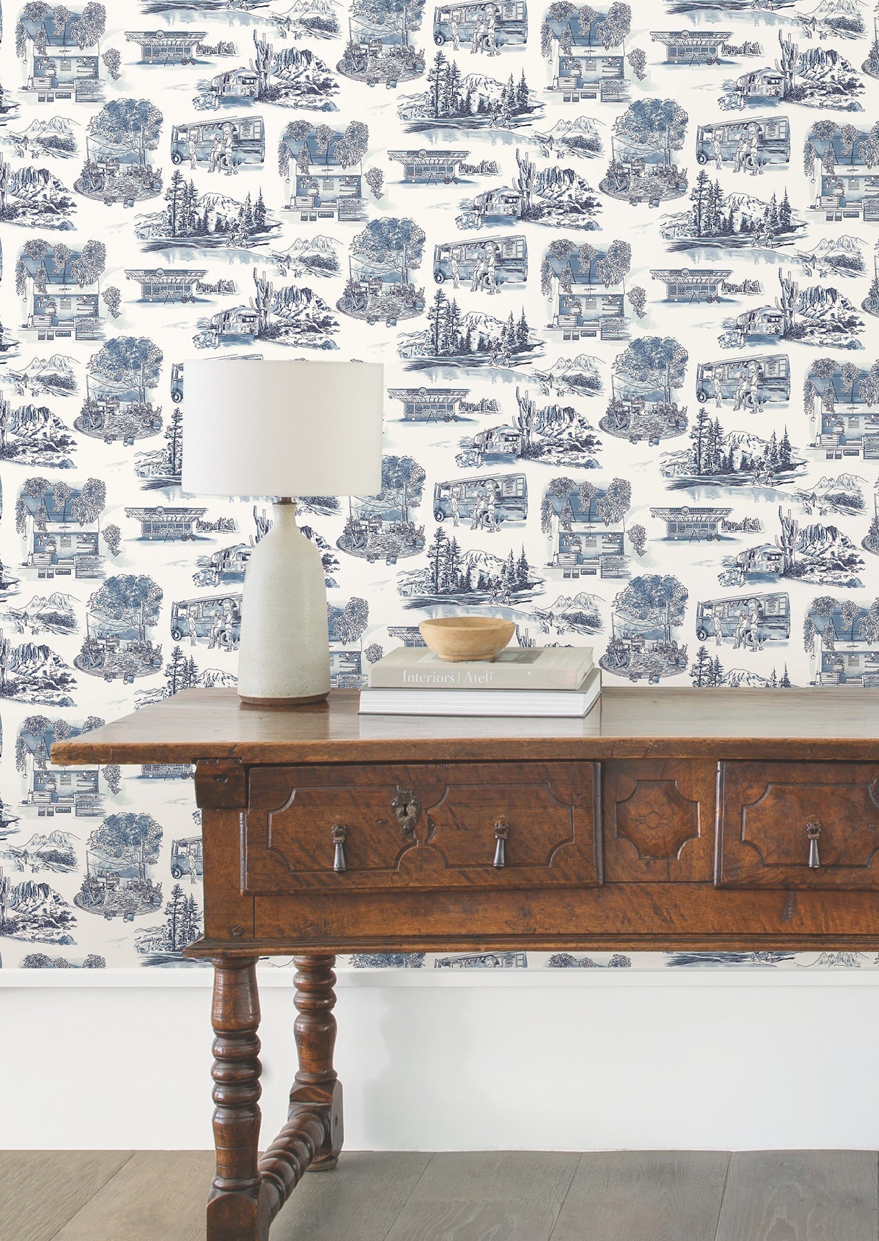 Modern Vista Toile Wallpaper- Navy - Toile Wallpaper