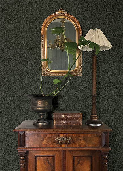 Hague Dark Green Floral Trail Wallpaper - Jacobean Wallpaper