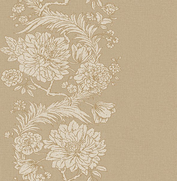 Gisela Neutral Floral Columns Wallpaper - Toile Wallpaper