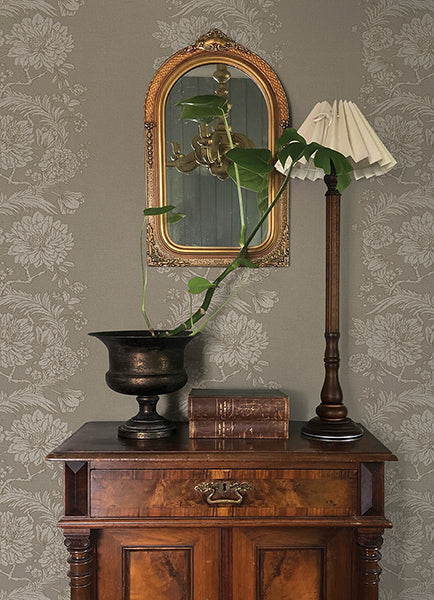 Gisela Neutral Floral Columns Wallpaper - Toile Wallpaper