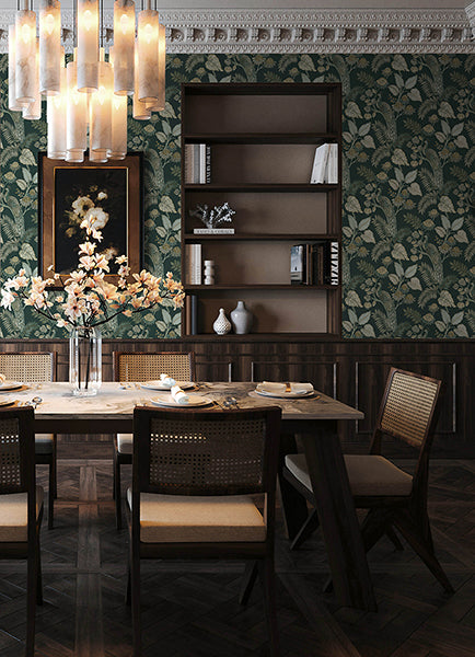 Geneva Sea Green Peacock Paradise Wallpaper - Toile Wallpaper
