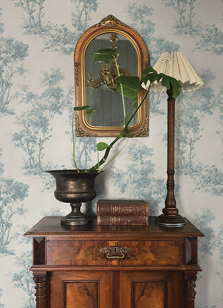 Sainsbury Light Blue Forest Wallpaper - Toile Wallpaper