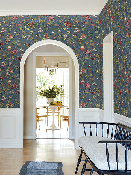 Parterre Indigo Jacobean Wallpaper - Jacobean Wallpaper