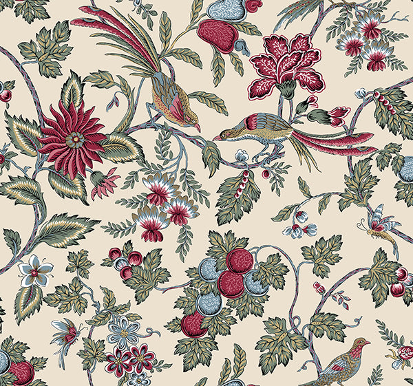 Parterre Raspberry Jacobean Wallpaper - Jacobean Wallpaper