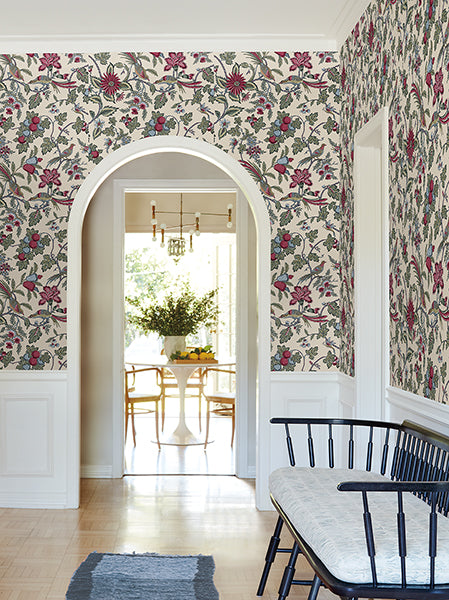 Parterre Raspberry Jacobean Wallpaper - Jacobean Wallpaper