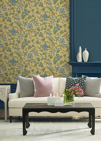 Parterre Light Yellow Jacobean Wallpaper - Jacobean Wallpaper