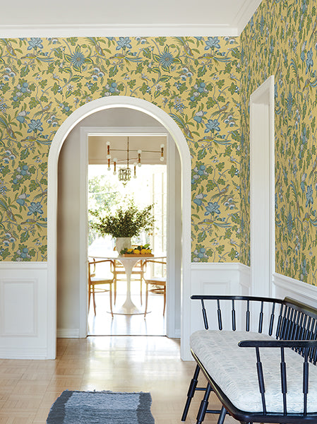 Parterre Light Yellow Jacobean Wallpaper - Jacobean Wallpaper
